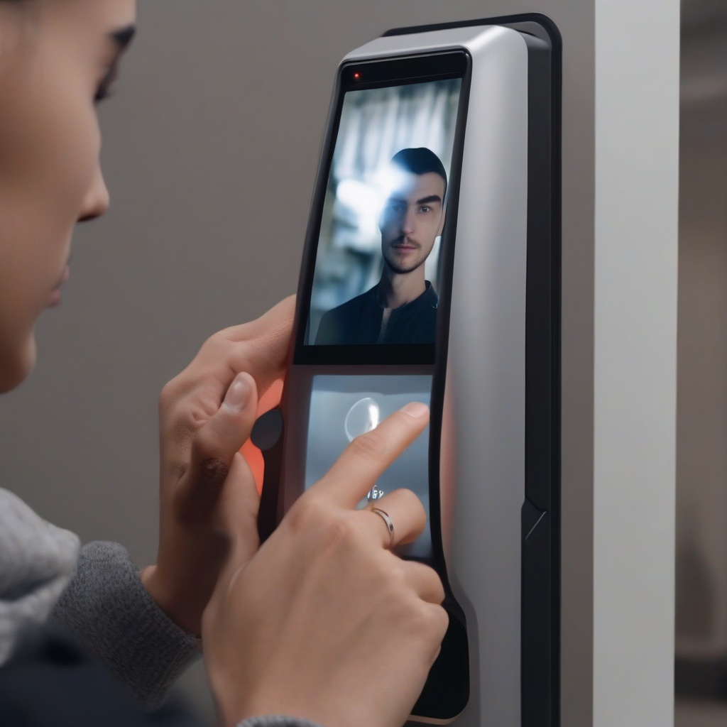 A person using facial recognition to unlock a device