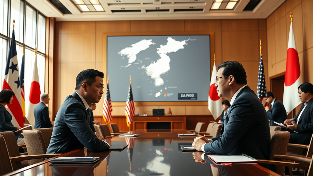 APEC 정상회의에서의 한미일 공동 성명 발표 이미지