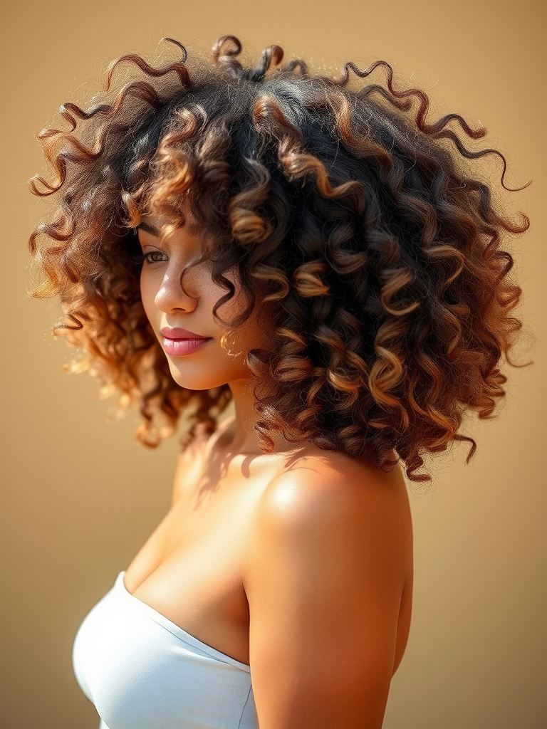 Voluminous layered curly hairstyle