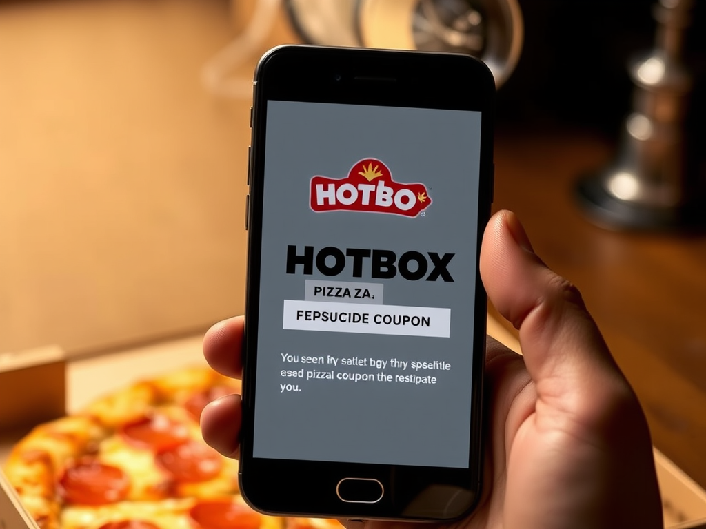 HotBox Pizza coupon code displayed on a smartphone.