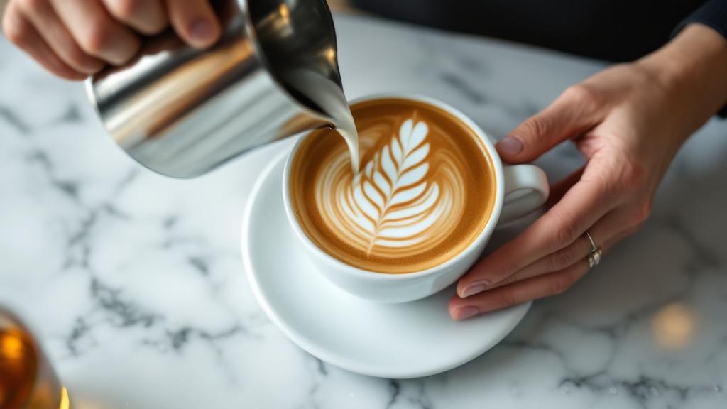 Barista creating professional latte art in specialty café