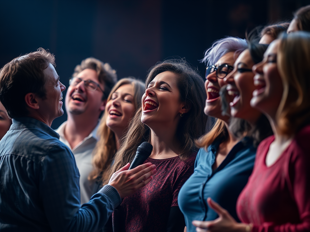 Adults singing without mics group singing