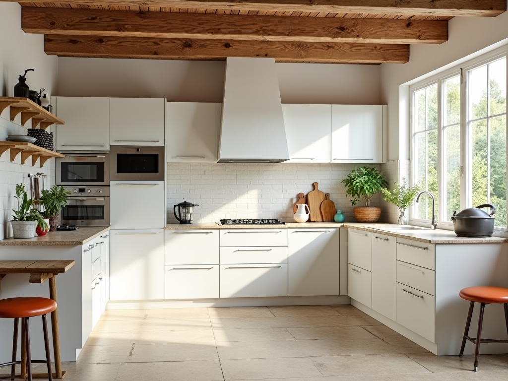 Charming Rustic Wood Beams in a Sleek Modern Kitchen