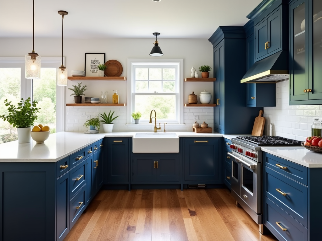 Chic Navy Blue Cabinetry in a Traditional Contemporary Kitchen