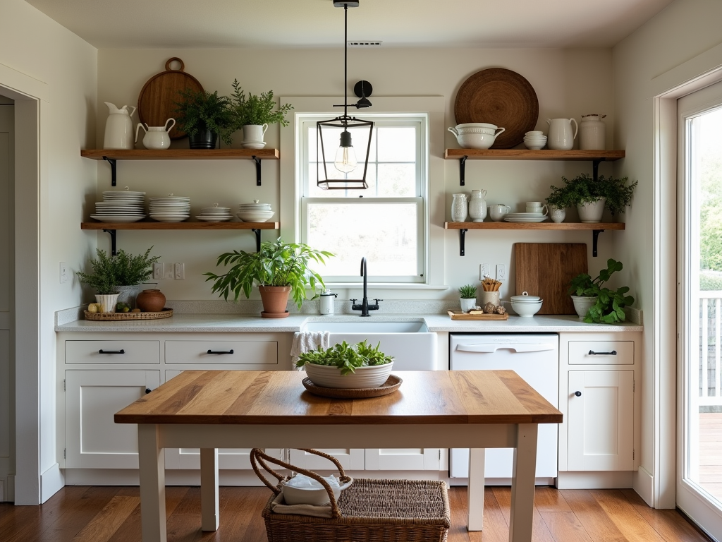 Charming Cozy Farmhouse Kitchen with Open Shelving