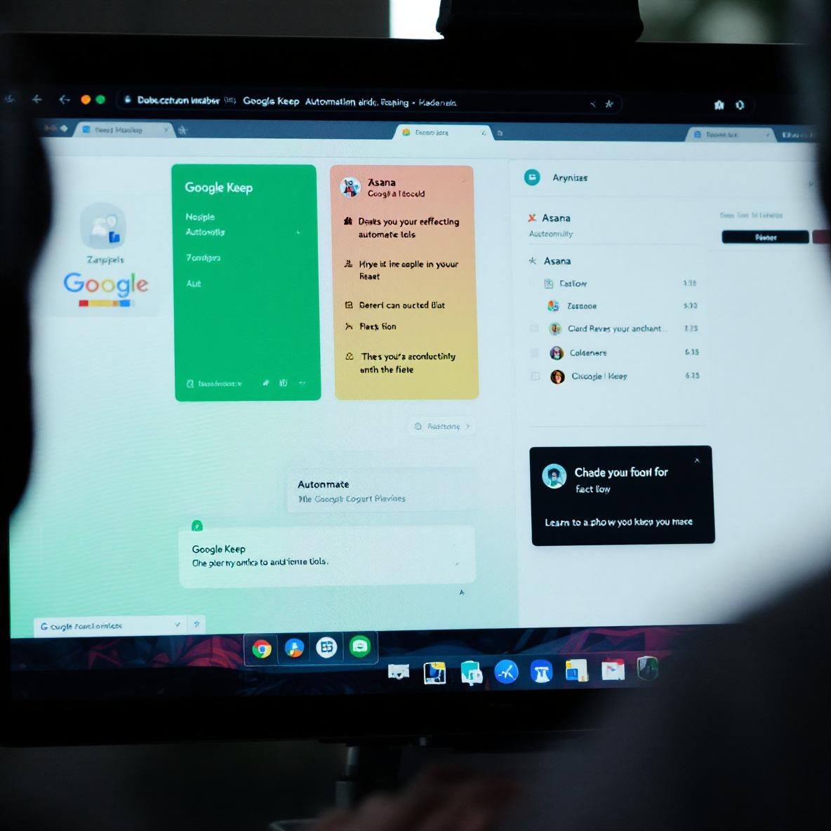 A person working on a laptop, focused on integrating multiple productivity tools displayed on the screen, showcasing a clutter-free desk that exemplifies effective automation in freelance work.