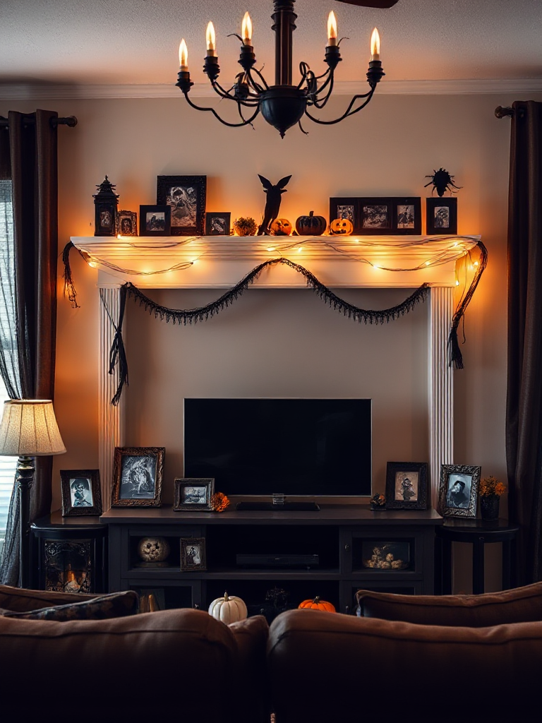 Halloween Mantle Decor With Tv