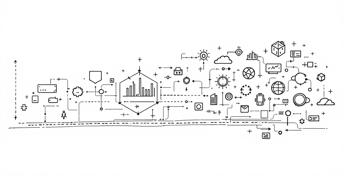 Minimalist sketch illustration showing software testing evolution from current methods to future technologies with AI and automation