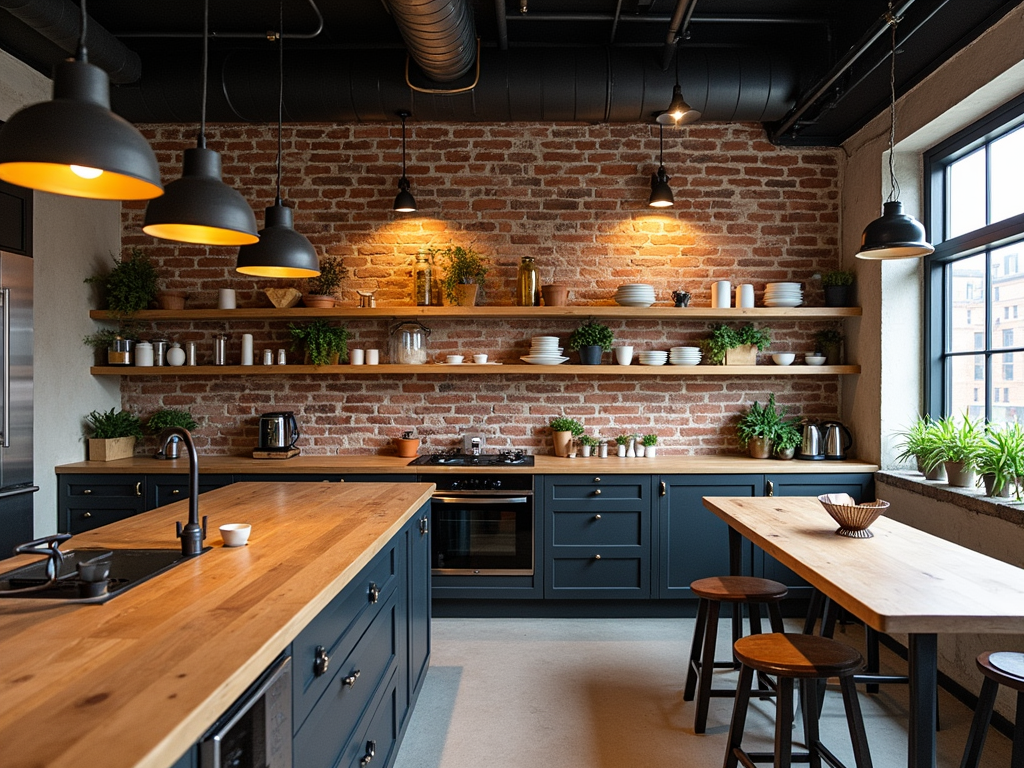 Chic Urban Loft Kitchen Ideas with Exposed Brick