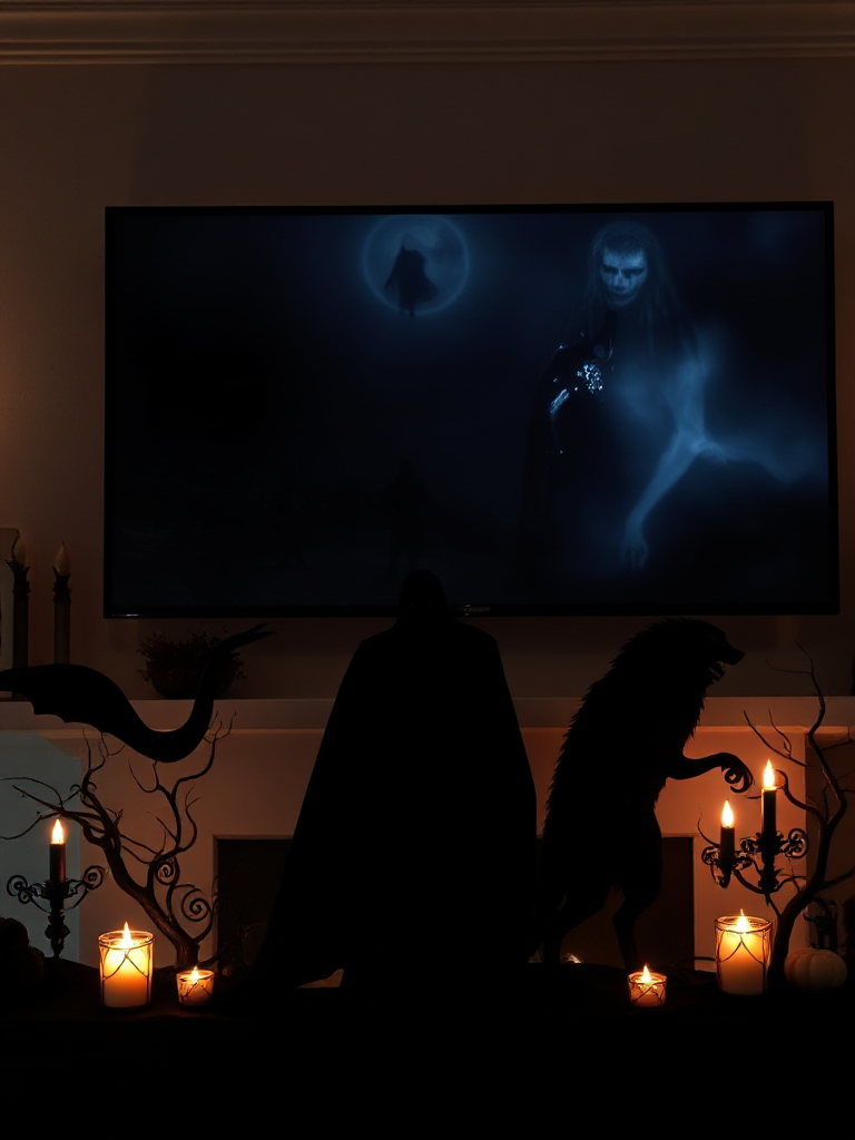 Halloween Mantle Decor With Tv