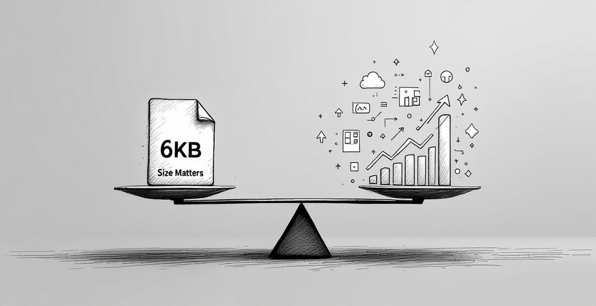 Scale balancing a large '6KB' file icon and CRO symbols, highlighting file size impact on optimization.