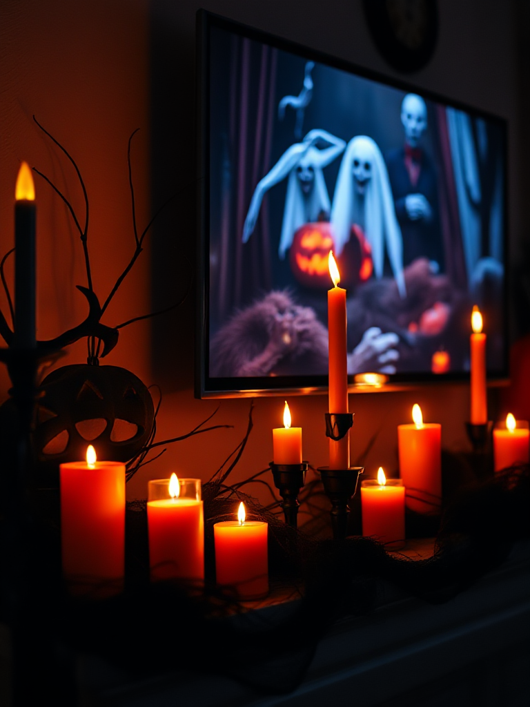 Halloween Mantle Decor With Tv