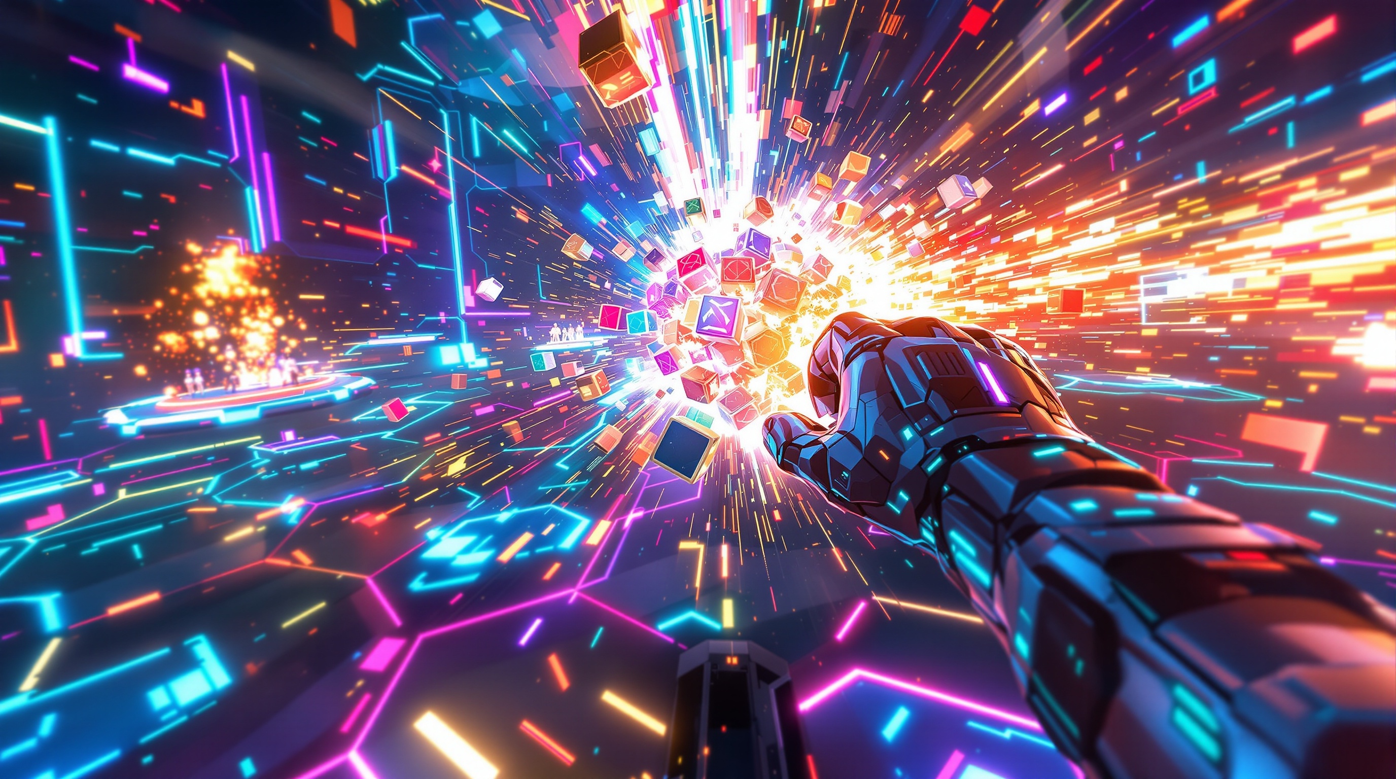 Análisis de la arena de combate HEXAGRID en FISTAGON VR Boxeo Puzzle con sus bloques especiales