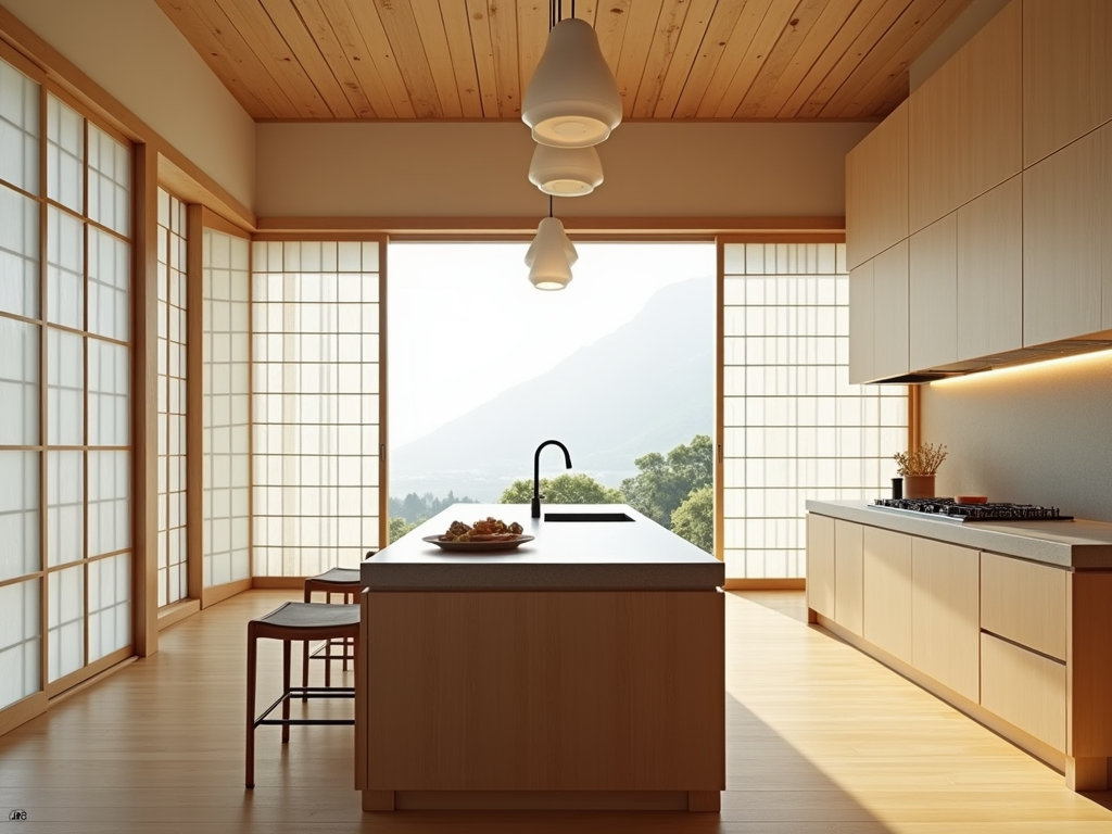 Embrace Serenity: Japanese Minimalist Kitchen with Shoji Screens