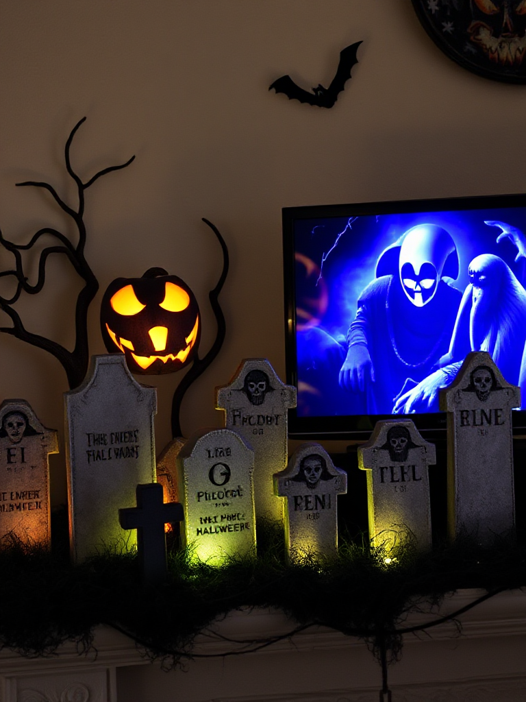 Halloween Mantle Decor With Tv