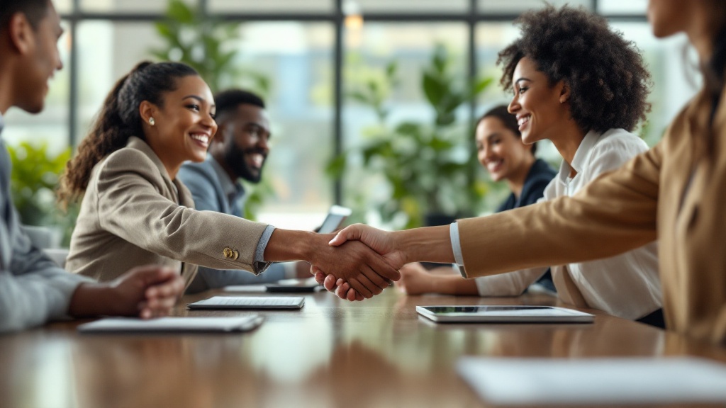 Business professionals building strategic supplier relationships through partnership