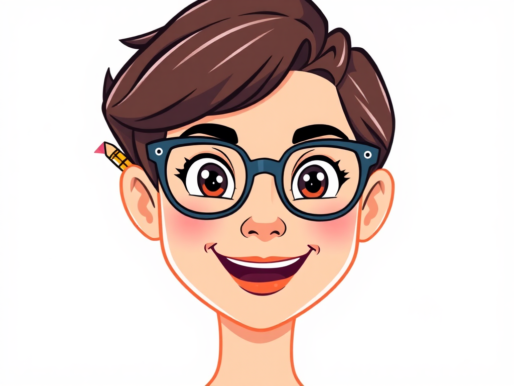 A cartoon avatar headshot of a content writer, just the image as if a profile photo