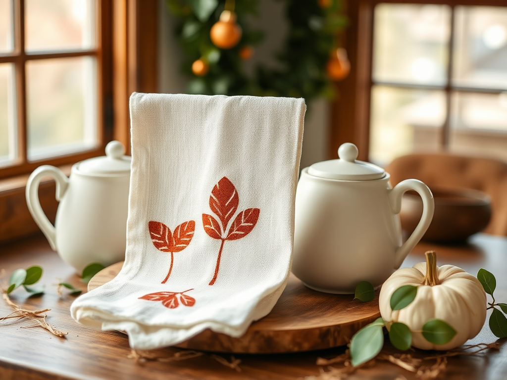 Image for Leaf Stamped Tea Towels: