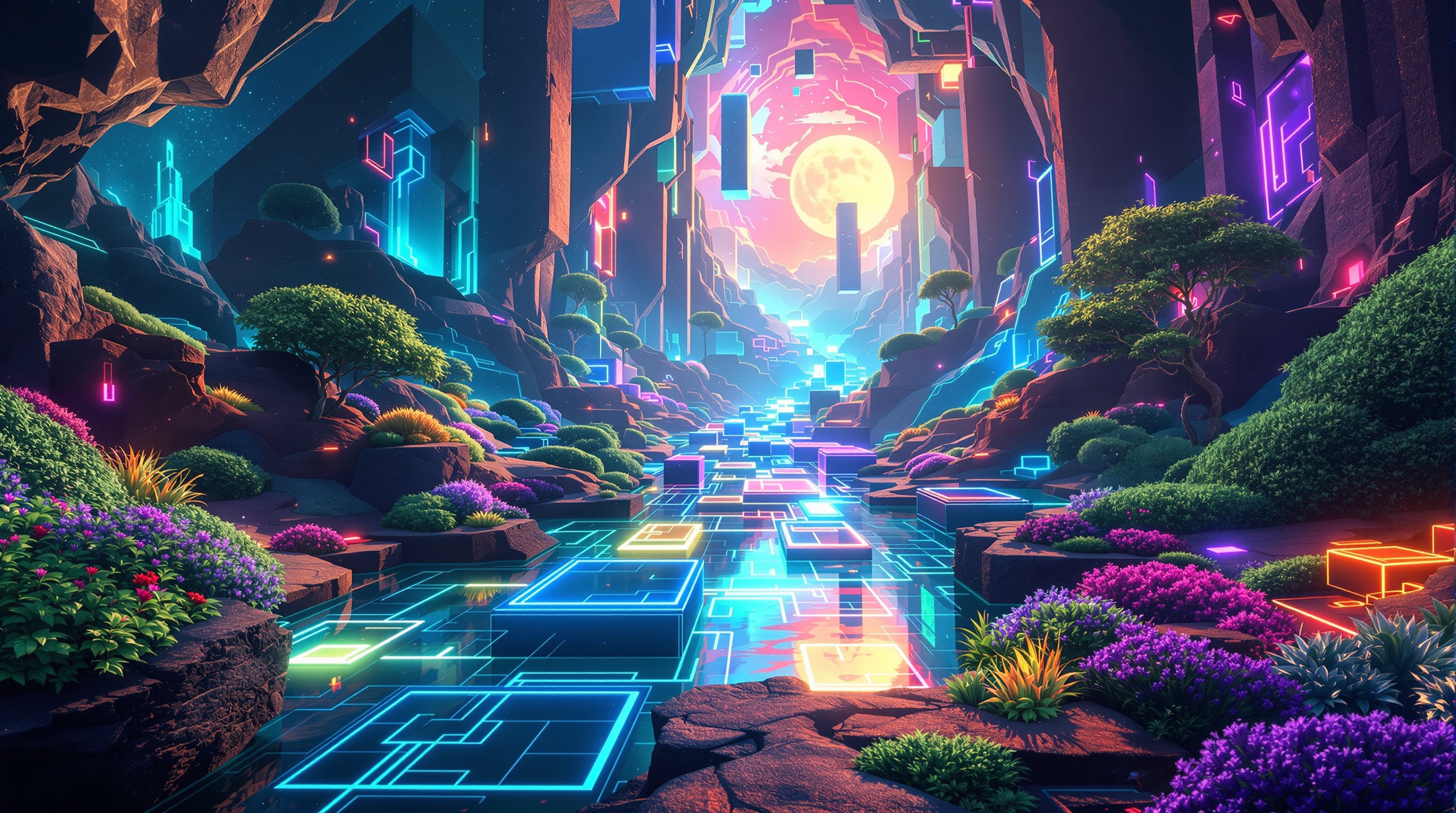 Análisis de la jugabilidad en la Lumines Arise Experiencia VR con un entorno selvático