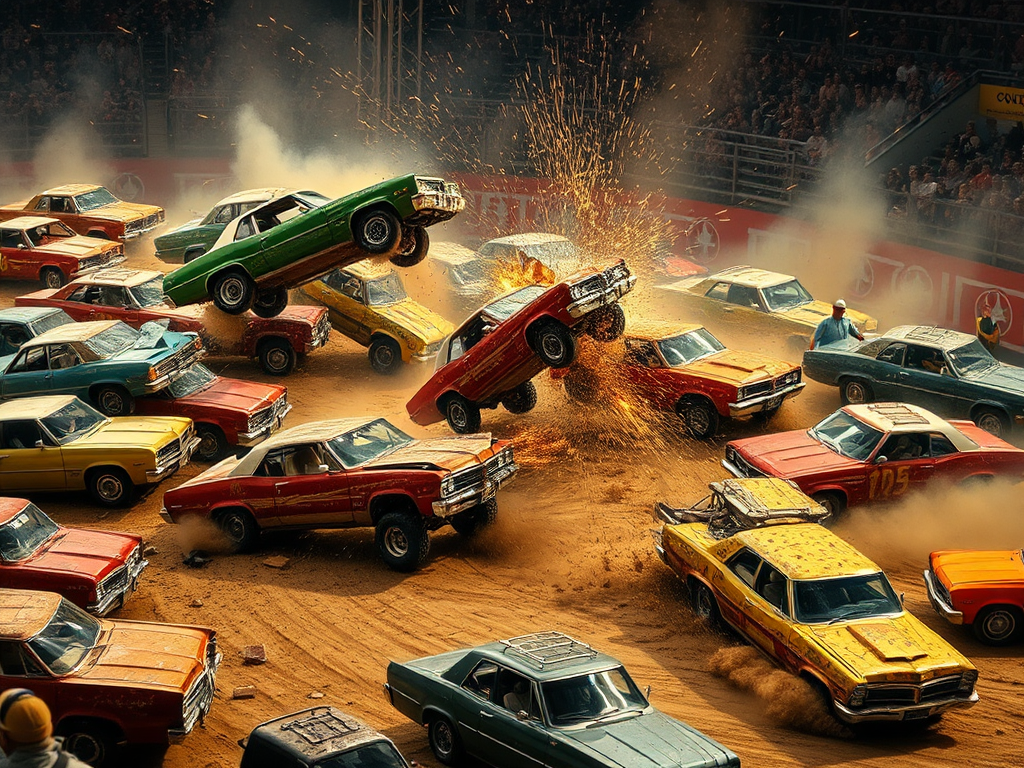 demolition derby with only pontiac aztecs participating