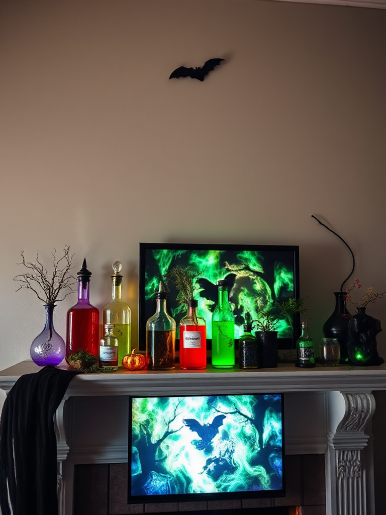 Halloween Mantle Decor With Tv