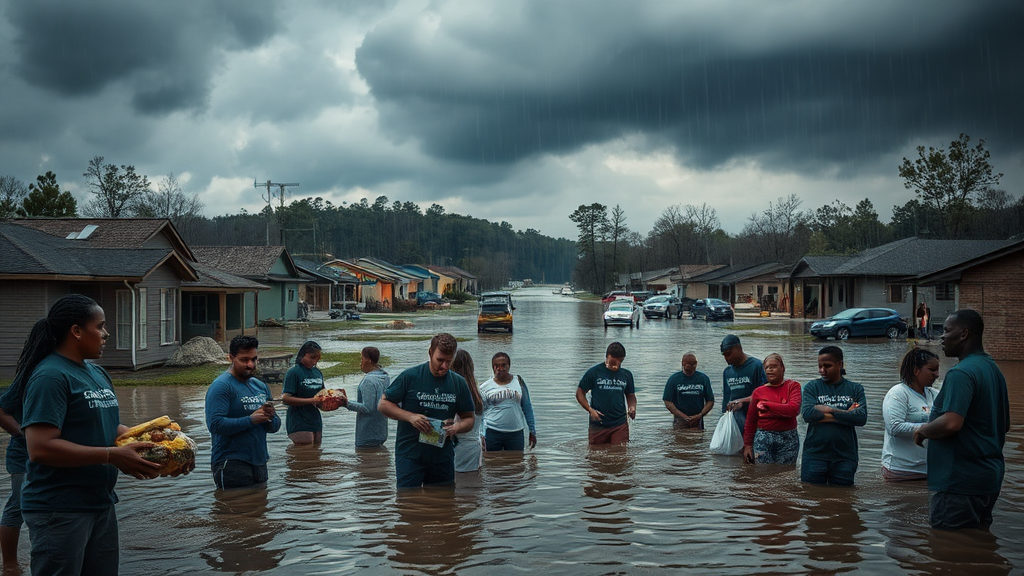 홍수로 피해를 입은 지역사회 모습