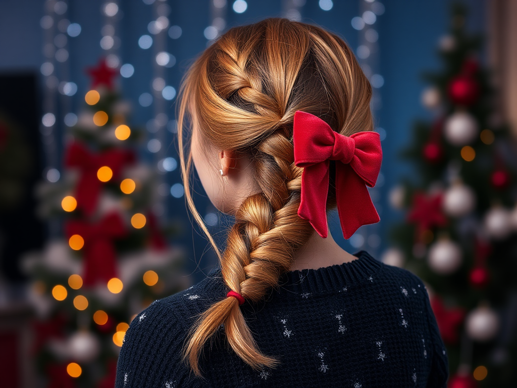 Image for Messy Side Braid with a Velvet Bow