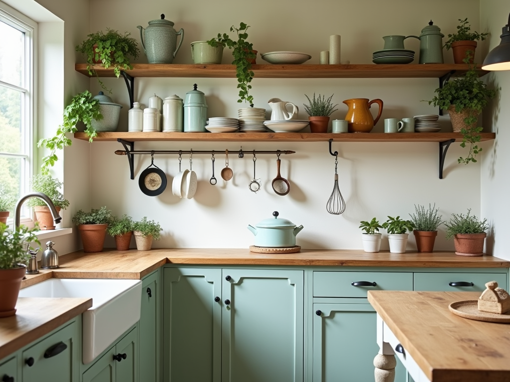 Embrace the Charm of a Cozy Farmhouse Kitchen with Open Shelving