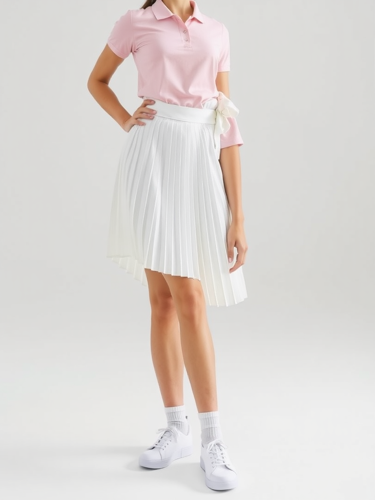 Woman in preppy tennis skirt outfit