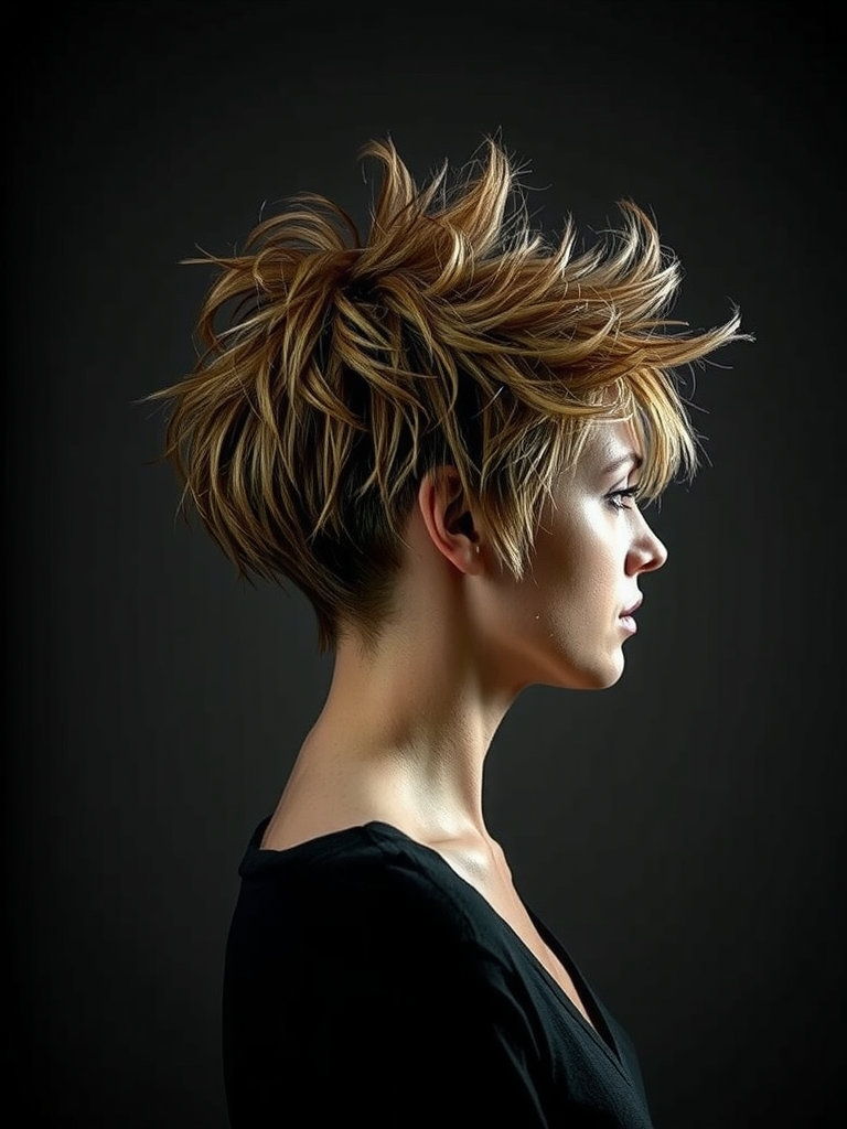 Textured pixie haircut with dramatic volume