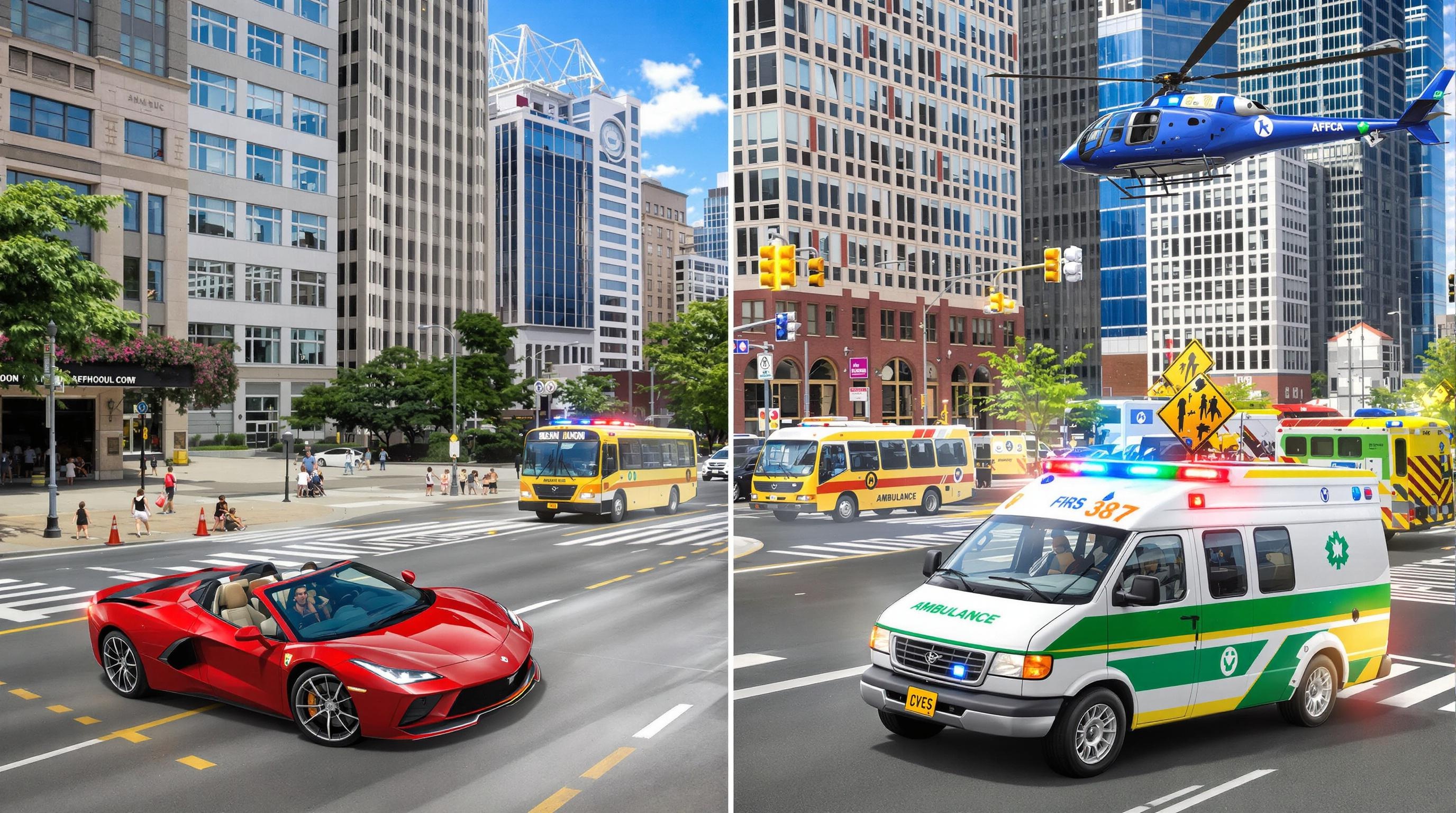 create a image which has 4 types of vehicles 