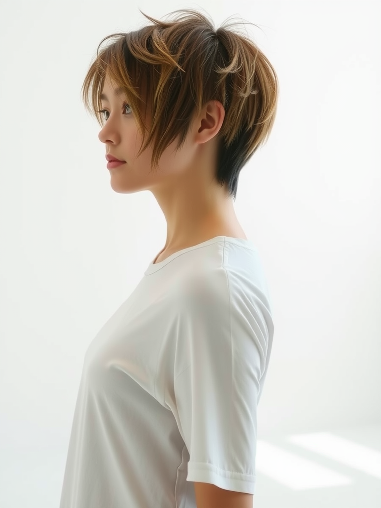 Edgy textured pixie haircut on young woman