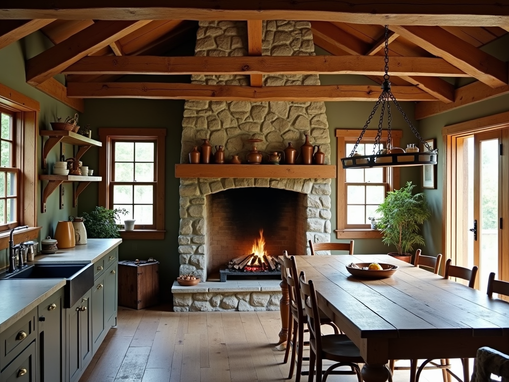 6+ Rustic Cabin Kitchen with Stone Fireplace Ideas