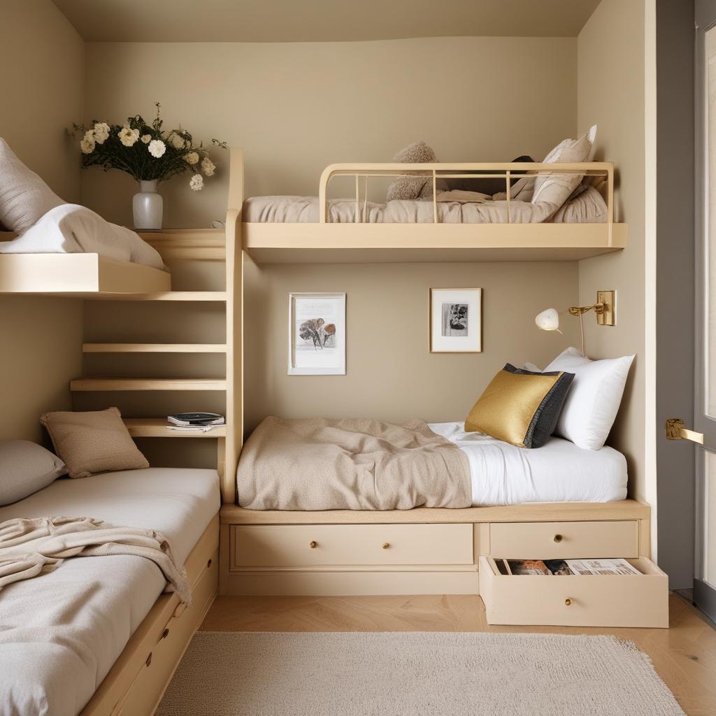 Modern Bedroom with Built In Bunk Bed and Neutral Toned Decor