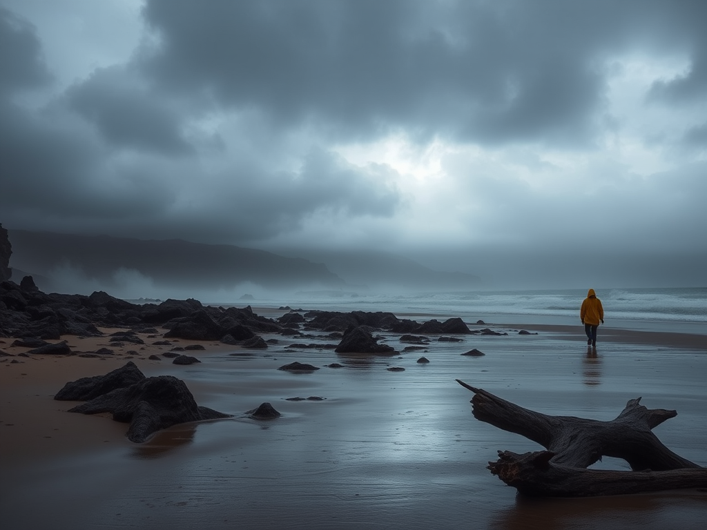 Rainy beach in wales