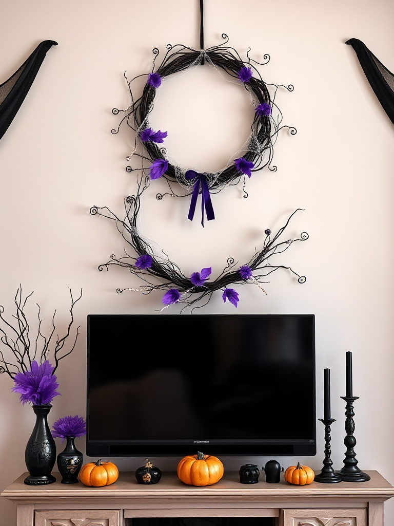 Halloween Mantle Decor With Tv