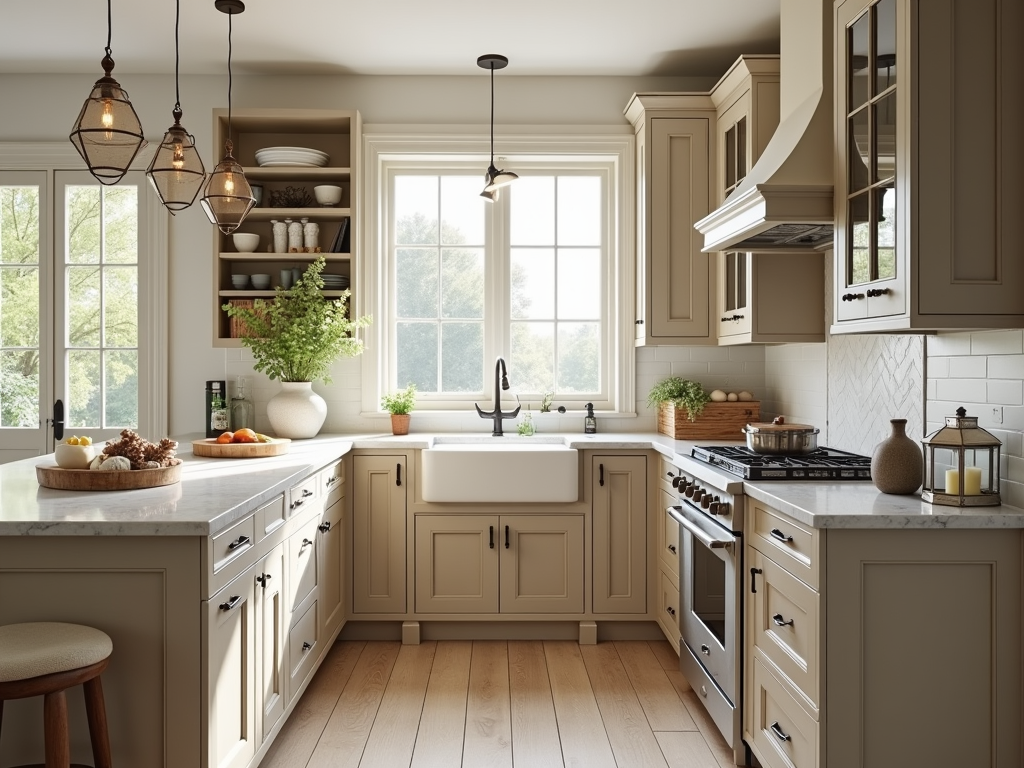 Charming Sunlit Greige Kitchen Inspiration