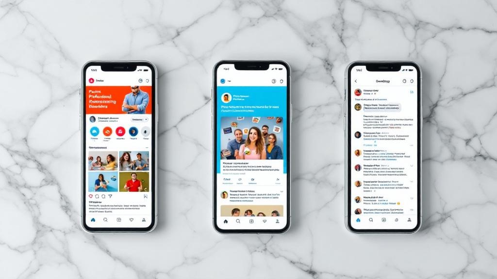 Three different types of social media platforms displayed