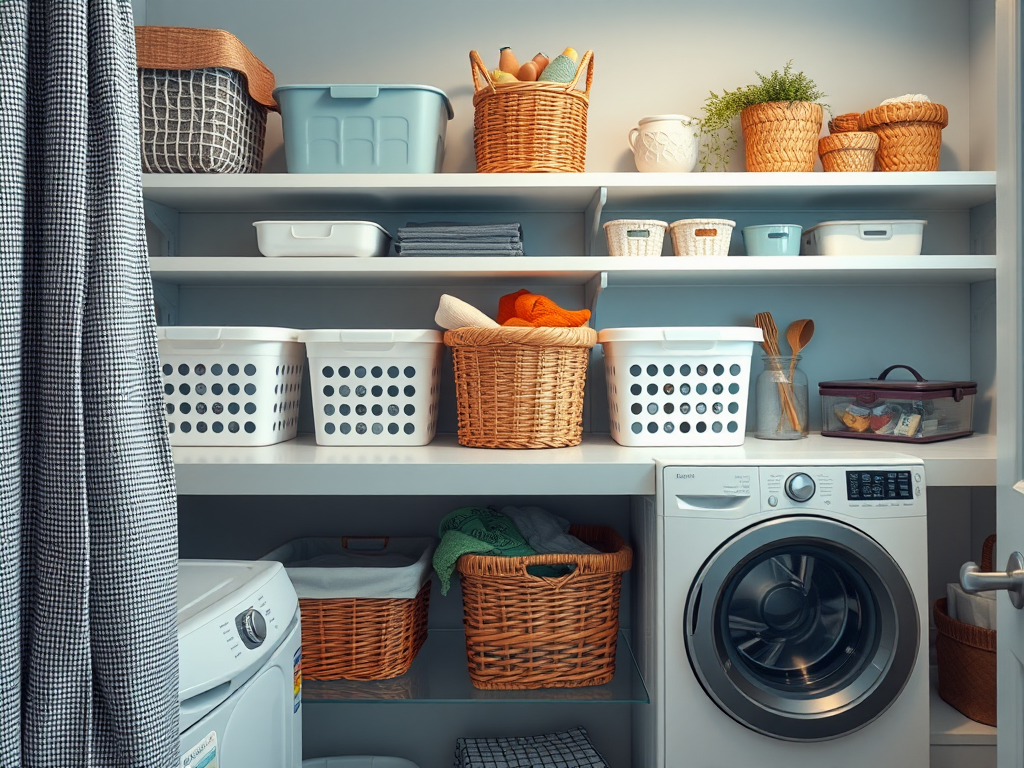 Image for Organize shelves with bins and baskets: