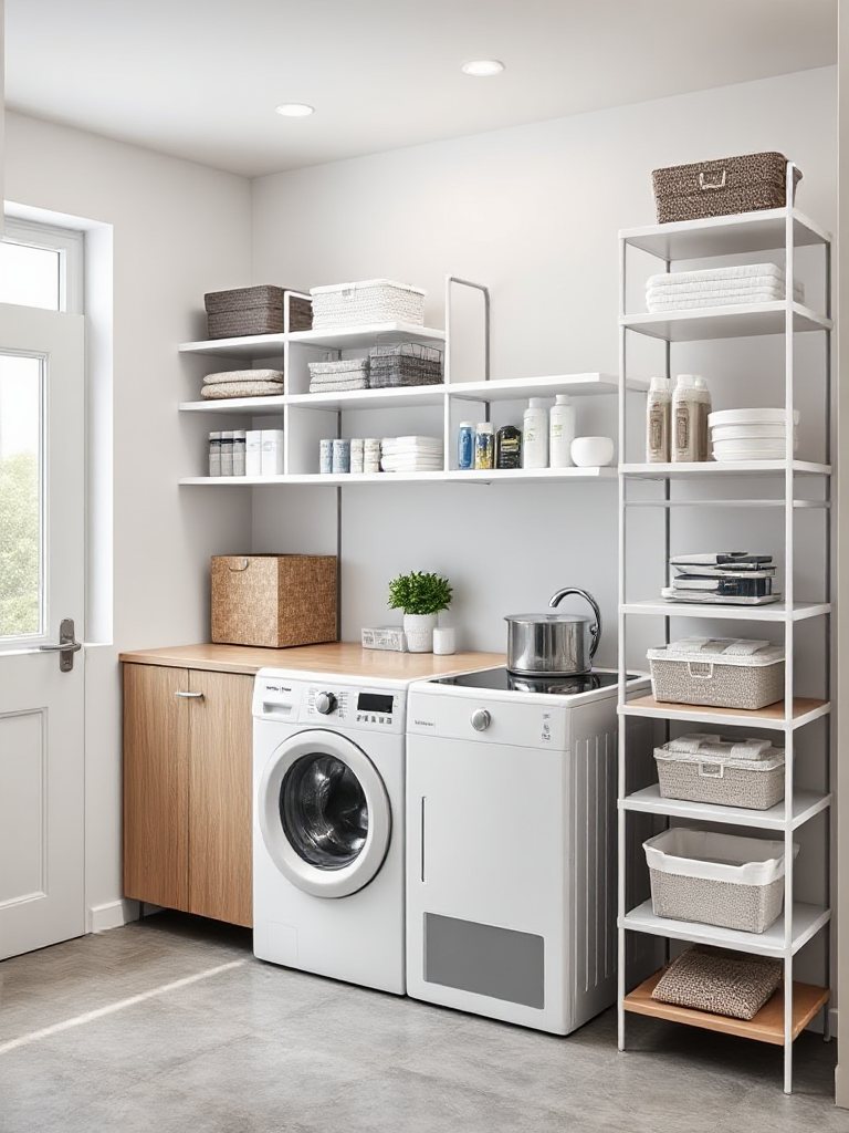 modern laundry room shelves