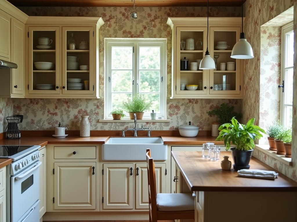 Charming French Provincial Kitchen Inspiration with Toile Wallpaper