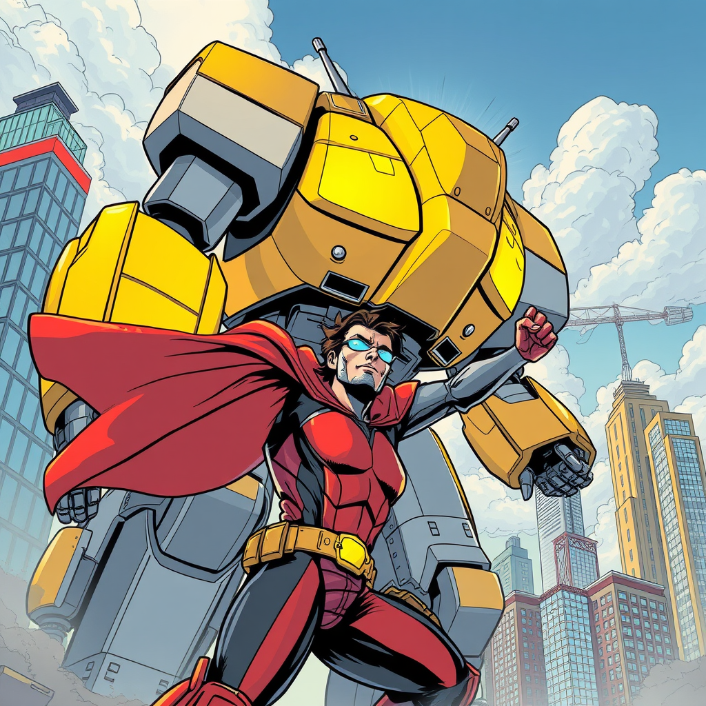 A hero saves the city from a giant robot