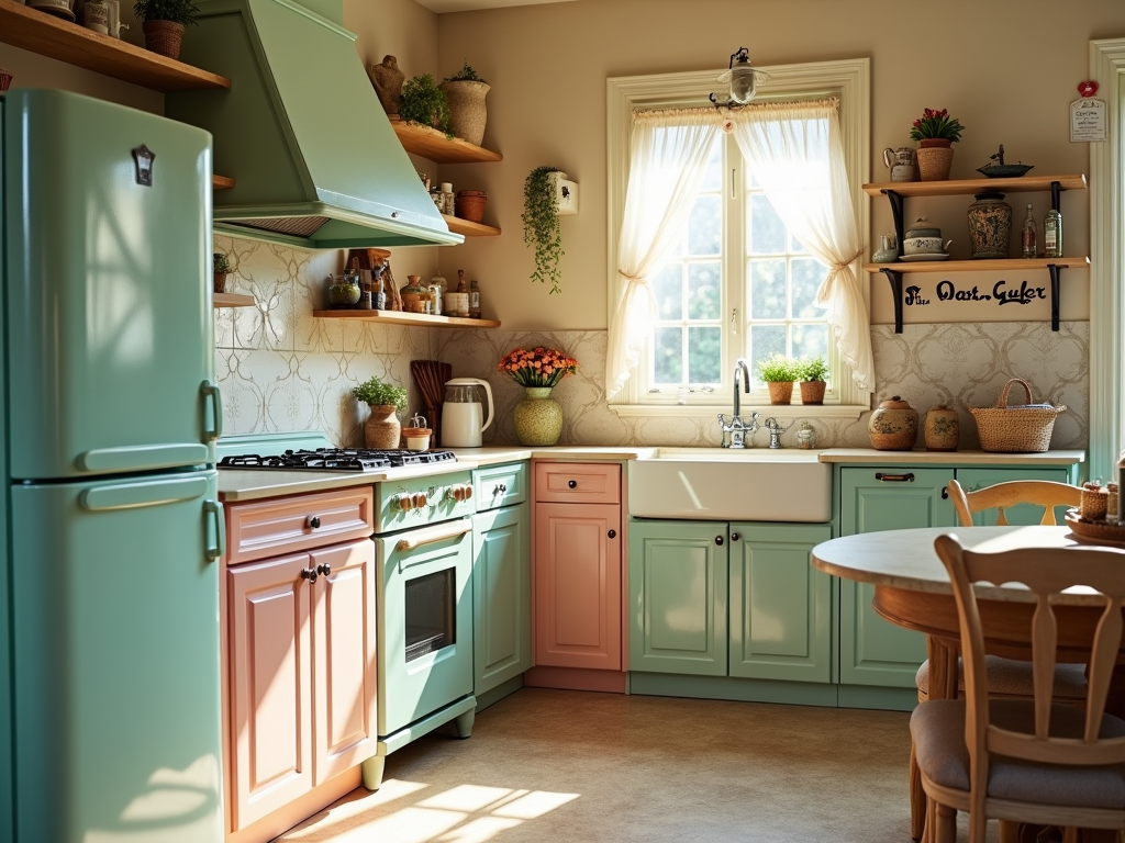 Charming Vintage-Inspired Kitchen Ideas with Pastel Appliances