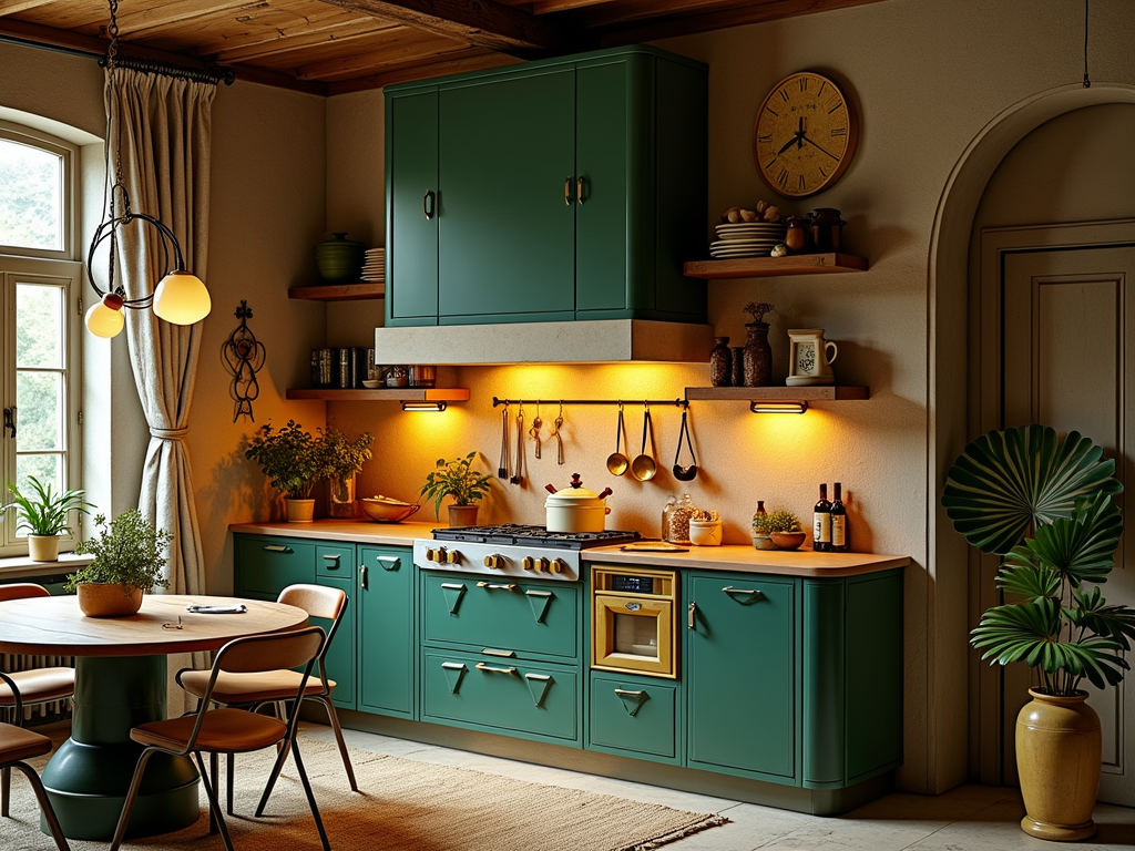 Glamorous Art Deco Kitchen Inspiration: Gold and Green Elegance