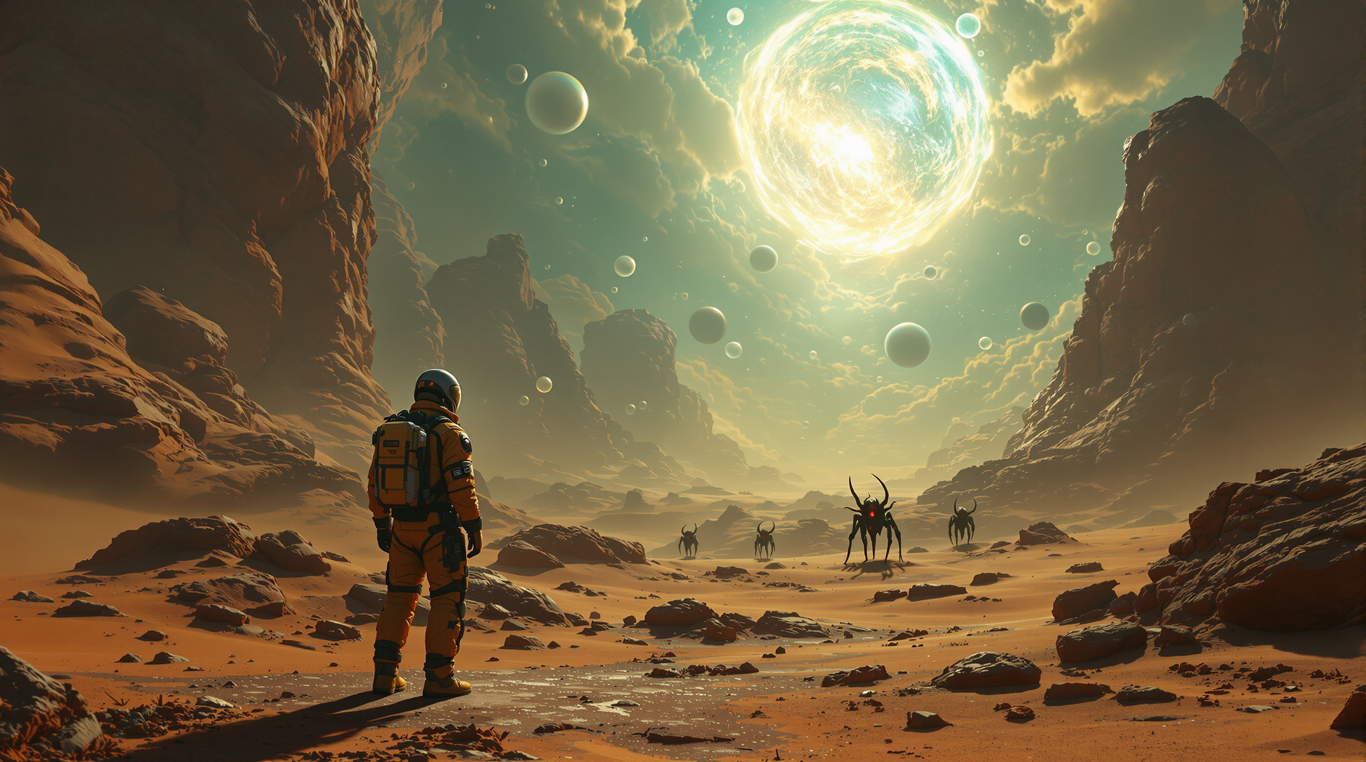 Escena del desierto anómalo en nuestro análisis de Irreversible VR, con anomalías gravitacionales visibles.