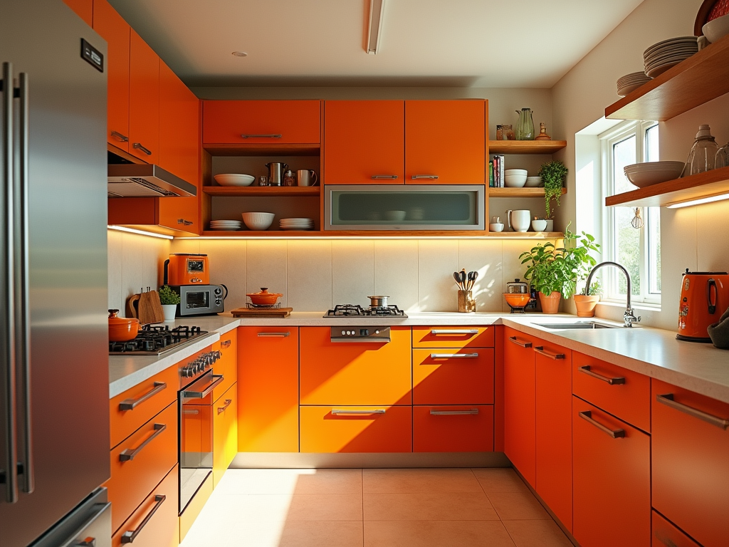 Brighten Your Space: Mid-Century Modern Kitchen with Orange Accents