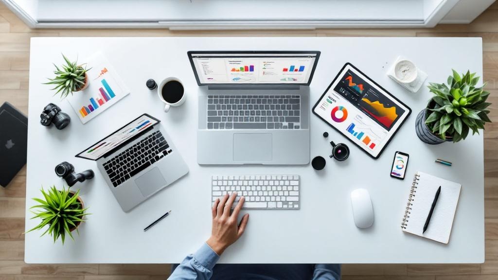 Digital marketing tools and devices workspace