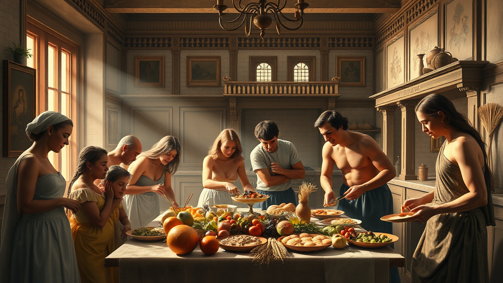 다양한 세대가 명절 음식을 준비하는 모습