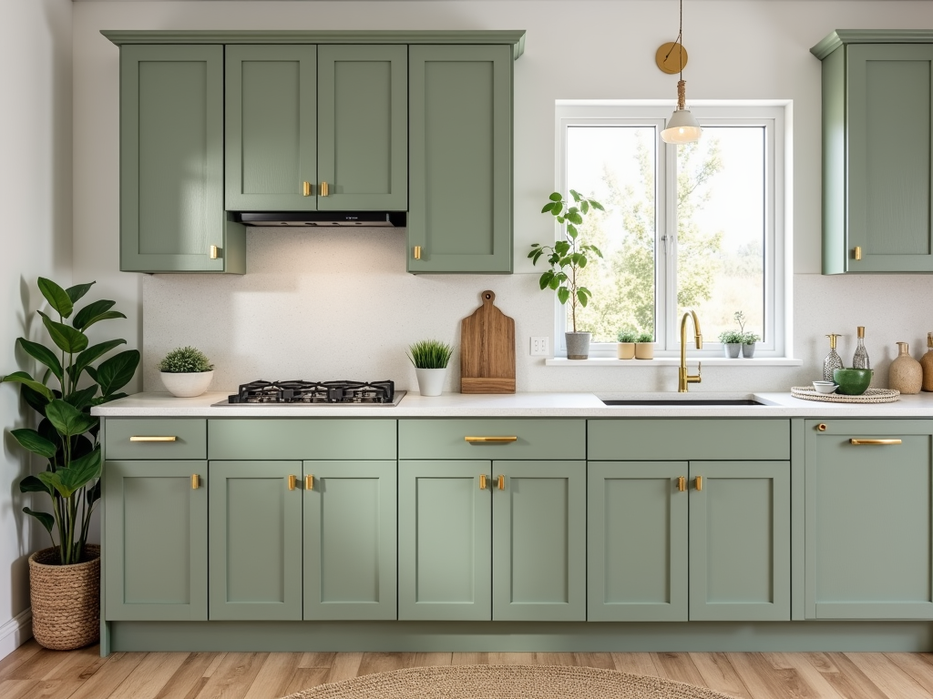 Budget-Friendly Sage Green Cabinets with Elegant Brass Hardware